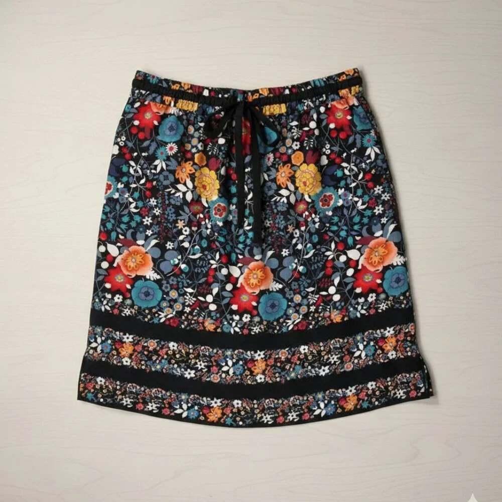 LOFT Black Floral Pencil Skirt with Multicolor Blooms